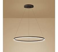 LXYST Single Ring Pendant Light Nordic Circle Adjustable Hanging Lamps for Living Room Kitchen Island Dining Table,Brown, Warm White-60CM 38W