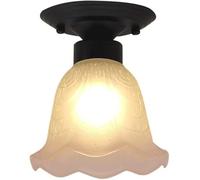 LXYST Small Black Decoration Hallway Light with Frosted Flower Glass Shade V-intage Farmhouse Rustic Lighting Fixtures Semi Flush Mount Indoor Kitchen Close to Lamp, Ceiling Chandelier
