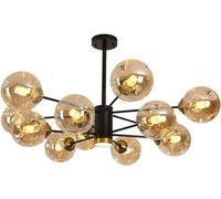 LXYST Sputnik Branch Cluster Bubble Chandelier Black LED Ceiling Smoke Gray Amber Glass Farmhouse Industrial Pendant Light for Kitchen Dining Living Room Restaurant (