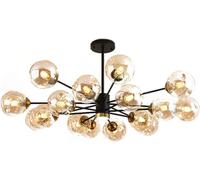 LXYST Sputnik Branch Cluster Bubble Chandelier Black LED Ceiling Smoke Gray Amber Glass Farmhouse Industrial Pendant Light for Kitchen Dining Living Room Restaurant (