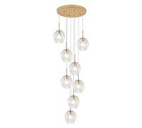 LXYST Staircase for Villa,Mid Century Pendant with Handblow Glass Globe,Long Ceiling Light Adjustable Height,Stainless Steel Base, Large Chandelier(8 Lights, Clear