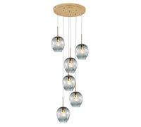 LXYST Staircase for Villa,Mid Century Pendant with Handblow Glass Globe,Long Ceiling Light Adjustable Height,Stainless Steel Base, Large Chandelier(6 Lights, Blue)