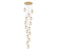 LXYST Staircase for Villa,Mid Century Pendant with Handblow Glass Globe,Long Ceiling Light Adjustable Height,Stainless Steel Base, Large Chandelier(15 ligths, Ambe