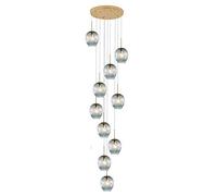 LXYST Staircase for Villa,Mid Century Pendant with Handblow Glass Globe,Long Ceiling Light Adjustable Height,Stainless Steel Base, Large Chandelier(10 ligths, Blue