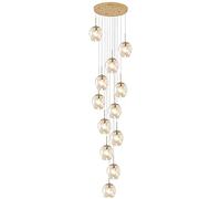 LXYST Staircase for Villa,Mid Century Pendant with Handblow Glass Globe,Long Ceiling Light Adjustable Height,Stainless Steel Base, Large Chandelier(12 ligths, Ambe