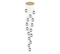 LXYST Staircase for Villa,Mid Century Pendant with Handblow Glass Globe,Long Ceiling Light Adjustable Height,Stainless Steel Base, Large Chandelier(15 ligths, Blue