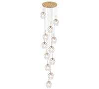 LXYST Staircase for Villa,Mid Century Pendant with Handblow Glass Globe,Long Ceiling Light Adjustable Height,Stainless Steel Base, Large Chandelier(12 ligths, Clea