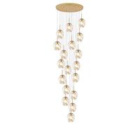 LXYST Staircase Raindrop Chandelier,E27 Glass Globe Pendant Adjustable Height,Stainless Steel Base,Mid Century Gold Chandelier for Villa/High Ceiling(18 Lights, Abmer