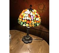 LXYST Style 8 Inch Pastoral Stained Stone Shade with Resin Lamp Base Table Light for Bedroom Bedside Living Room