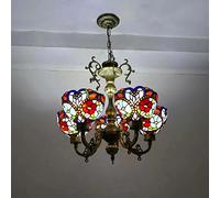 LXYST Style Chandelier with Victorian Stained Glass Ceiling Pendant for Living Room, Bedroom & Dining Room - 5 Lights
