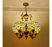 LXYST Style Chandelier with Victorian Stained Glass Ceiling Pendant for Living Room, Bedroom & Dining Room - 5 Lights
