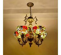 LXYST Style Chandelier with Victorian Stained Glass Ceiling Pendant for Living Room, Bedroom & Dining Room - 5 Lights