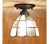 LXYST Style Fixture, Small Stained Glass Pendant Lamp, 7 Inch Art Shade Ceiling Hang Light for Kitchen Island Sink Dinner Room Balcony Aisle,A