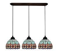 LXYST Style Pendant Hanging Lamp, 8 Inch Blue Stained Glass Dining Room, Height Adjustable Ceiling for Farmhouse Kitchen Island Decor,2 Light 76cm