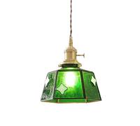 LXYST Style Stained Glass Hanging Ceiling Lamp Brass Pastoral Single Suspension Lights for Restaurant Hallway Kitchen Island Lighting,A
