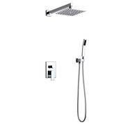 LXYST System,2-Function Square Faucet Wall Mounted Combo for Bathroom with 8" Rain Head, Pressure Balance Valve, Solid Brass in Polished Chrome Shower Set