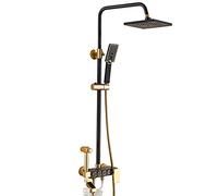LXYST System Black Gold, Wall Mounted Faucet with Rain Head, 3-Setting Handheld Tub Spout and Bidet Sprayer, Bath Shower Set