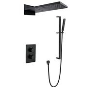 LXYST System Black Wall Mounted Conceal Thermostatic Pressurized Waterfall Set 2 Function Rain Fall Style with Handheld Luxury Shower Set,A