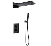 LXYST System Black Wall Mounted Conceal Thermostatic Pressurized Waterfall Set 2 Function Rain Fall Style with Handheld Luxury Shower Set,A