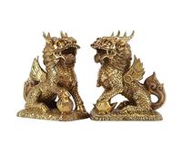 LXYST Table Statue Pair of Kylin Ornaments Copper Feng Shui Sculptures Bring Good Luck and Wealth Interior Buddha Decoration (Color : Brass)