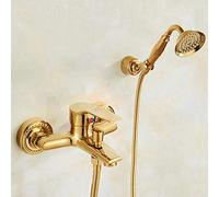 LXYST Tap with Golden Copper Hand Bath Mixer Bathroom Rain Head Bathtub Shower Set-A