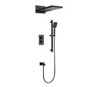 LXYST Thermostatic Black Brass Rain Set Bathroom with High Pressure Waterfall Rainfall and Handheld Luxury Shower Set,C