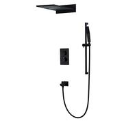 LXYST Thermostatic Black Brass Rain Set Bathroom with High Pressure Waterfall Rainfall and Handheld Luxury Shower Set,C