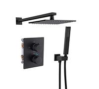 LXYST Thermostatic Black Set Dual-Functional Mixer Kit 8 in Square Shower Heads