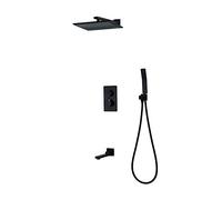 LXYST Thermostatic Mixer Sets Square Rain Head+ Hand Spray + Faucet, Matte Black Shower Set