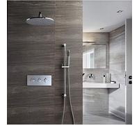 LXYST Thermostatic Set Copper Faucet 30cm Round Top Spray 2 Kinds of Shower System Household Wall-Mounted Silver with Lifting Rod Fixed Showerheads