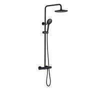 LXYST Thermostatic System Black, Brass Wall Mounted with Overhead Head Tap, Adjustable Height Shower Mixer Set for Bathroom Hotel