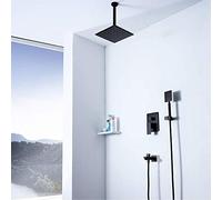 LXYST Three-Function Black Concealed Set 10 Inch Square Stainless Steel Ultra-Thin Top Shower Faucet Beautiful Practical