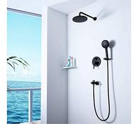 LXYST Three-Function Black Concealed Set Round Stainless Steel 10 Inch Ultra-Thin Top Faucet Shower System Beautiful Practical