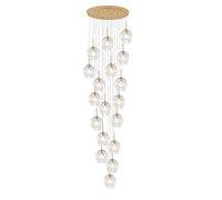 LXYST Transparente Glass Globe Chandelier for High Ceiling,Mid Century Large Pendant Adjustable Height,E27,Stainless Steel Base, Raindrop Ceiling Light(18 Lights, Clear