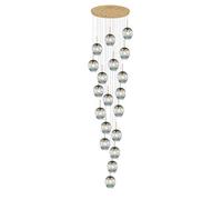 LXYST Transparente Glass Globe Chandelier for High Ceiling,Mid Century Large Pendant Adjustable Height,E27,Stainless Steel Base, Raindrop Ceiling Light(18 Lights, Blue)