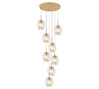 LXYST Transparente Glass Globe Chandelier for High Ceiling,Mid Century Large Pendant Adjustable Height,E27,Stainless Steel Base, Raindrop Ceiling Light(8 Lights, Amber)