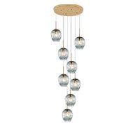 LXYST Transparente Glass Globe Chandelier for High Ceiling,Mid Century Large Pendant Adjustable Height,E27,Stainless Steel Base, Raindrop Ceiling Light(8 Lights, Blue)