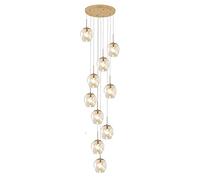 LXYST Transparente Glass Globe Chandelier for High Ceiling,Mid Century Large Pendant Lights Adjustable Height,E27,Stainless Steel Base, Raindrop Ceiling Light(10 ligths, Amber