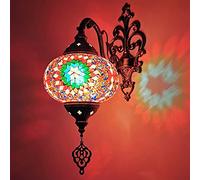 LXYST Turkish Stained Glass Lamp Light, 7Inch Globe, Decorated Brass Body, Mediterranean,Turkish Moroccan Mosaic Wall Lamps,B,L