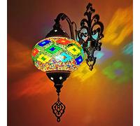 LXYST Turkish Stained Glass Lamp Light, 7Inch Globe, Decorated Brass Body, Mediterranean,Turkish Moroccan Mosaic Wall Lamps,B,F