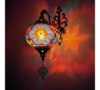 LXYST Turkish Stained Glass Lamp Light, 7Inch Globe, Decorated Brass Body, Mediterranean,Turkish Moroccan Mosaic Wall Lamps,B,A