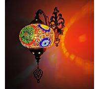 LXYST Turkish Stained Glass Lamp Light, 7Inch Globe, Decorated Brass Body, Mediterranean,Turkish Moroccan Mosaic Wall Lamps,B,H