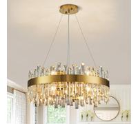 LXYST USOR Lights Gold Pendant D60cm Contemporary Round Ring K9 Crystal Ceiling Light Fixture for Dining Living Room Kitchen Island 3 Color Temperature Included