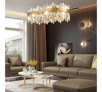 LXYST USOR Lights Gold Pendant L80xW35cm Contemporary Rectangular K9 Crystal Ceiling Light for Dining Living Room Kitchen Island 3 Color Temperature Included