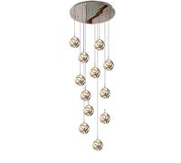 LXYST Villa Large Chandelier,LED Stair Pendant Light High Ceiling,Mirror Stainless Steel Base,Handblow Glass,Adjustable Height Chandelier for Villa/Staircase(12 Lights, Smoke gr