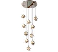 LXYST Villa Large Chandelier,LED Stair Pendant Light High Ceiling,Mirror Stainless Steel Base,Handblow Glass,Adjustable Height Chandelier for Villa/Staircase(10 Lights, Smoke gr