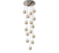 LXYST Villa Large Chandelier,LED Stair Pendant Light High Ceiling,Mirror Stainless Steel Base,Handblow Glass,Adjustable Height Chandelier for Villa/Staircase(15 Lights, Smoke gr