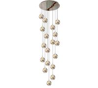 LXYST Villa Large Chandelier,LED Stair Pendant Light High Ceiling,Mirror Stainless Steel Base,Handblow Glass,Adjustable Height Chandelier for Villa/Staircase(18 Lights, Smoke gr