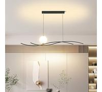 LXYST Vintage Black Metal Linear Pendant Light with Dimmable Chandelier Creative Wave Line for Living Kitchen and Dining Room