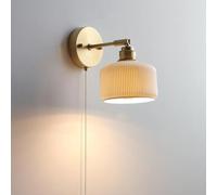 LXYST Vintage Fixtures Ceramic Wall Lamp with White Globe Shade Gold Brass Pull Chain for Bedroom Living Room Study Aisle (D)